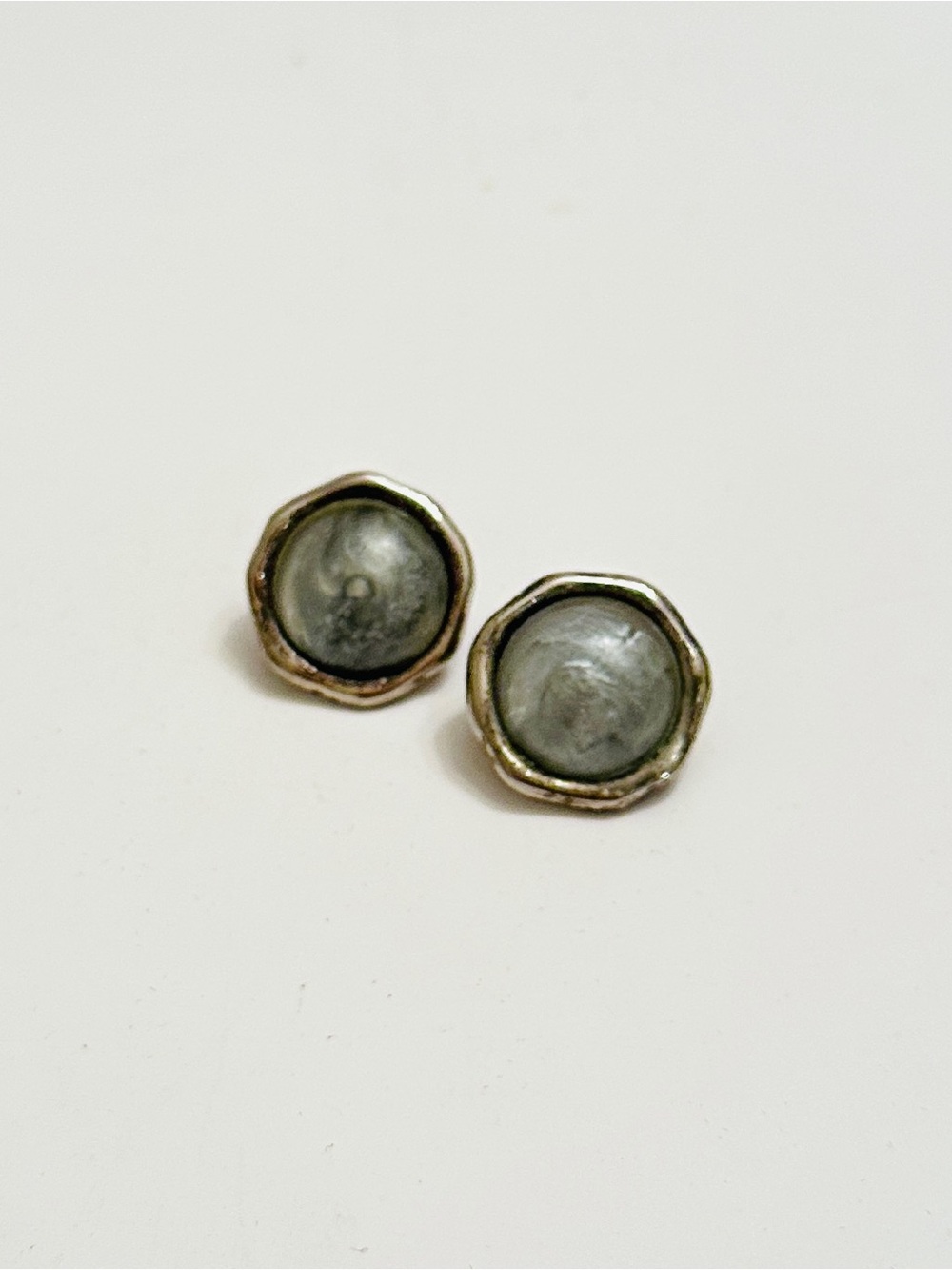 Vintage Gray Marbled Cabochon Octagon Clip-On Earrings